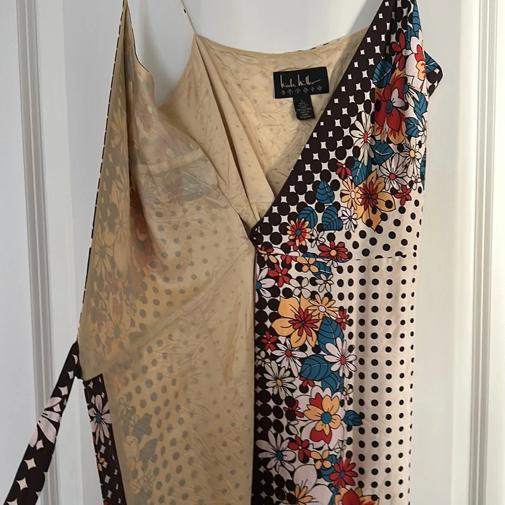 💐 Vintage Nicole Miller 100% Silk Floral Wrap Dress L Romantic 90s